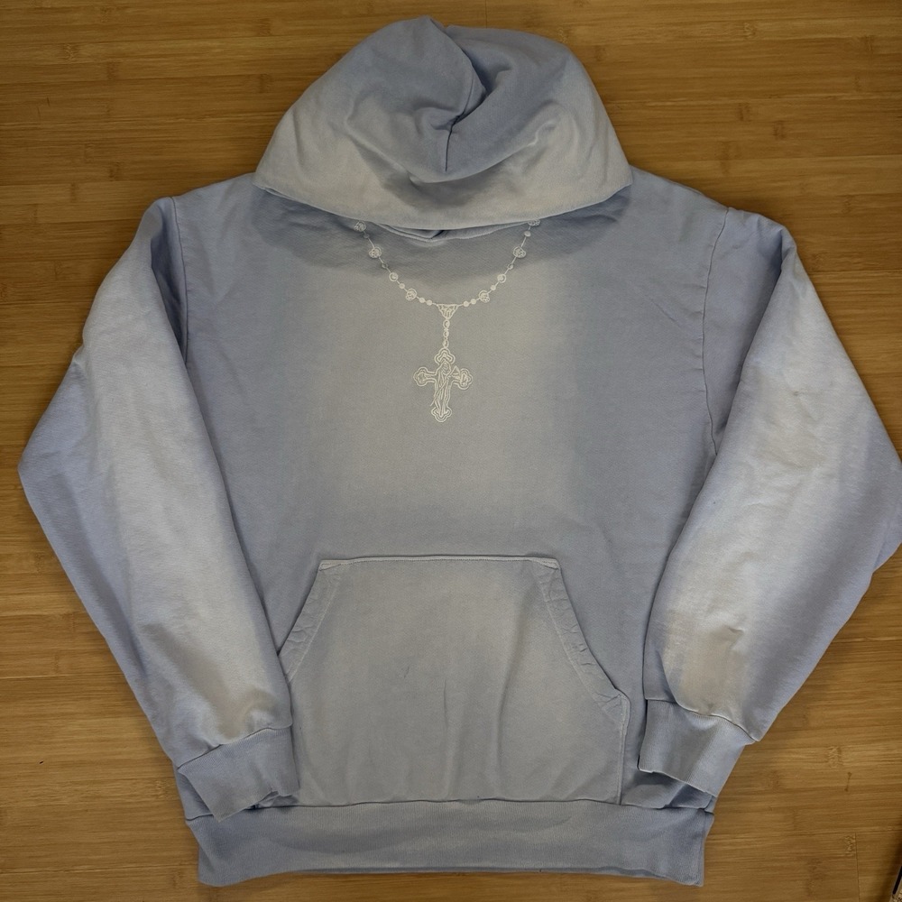 Warren Lotas Rosary Washed Hoodie Light Blue Size Large Rare! Heavy Weight